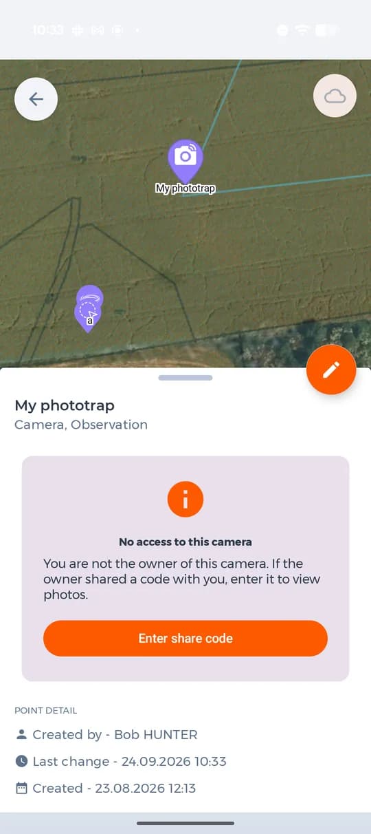 Fotopasca bez prístupu v mape druhého používateľa.